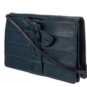 Valentino Dark Teal Leather Bow Shoulder Bag